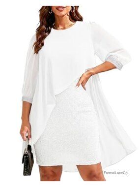 Plus Size Glitter Cape Sleeve Cocktail Formal Dress Knee Length
